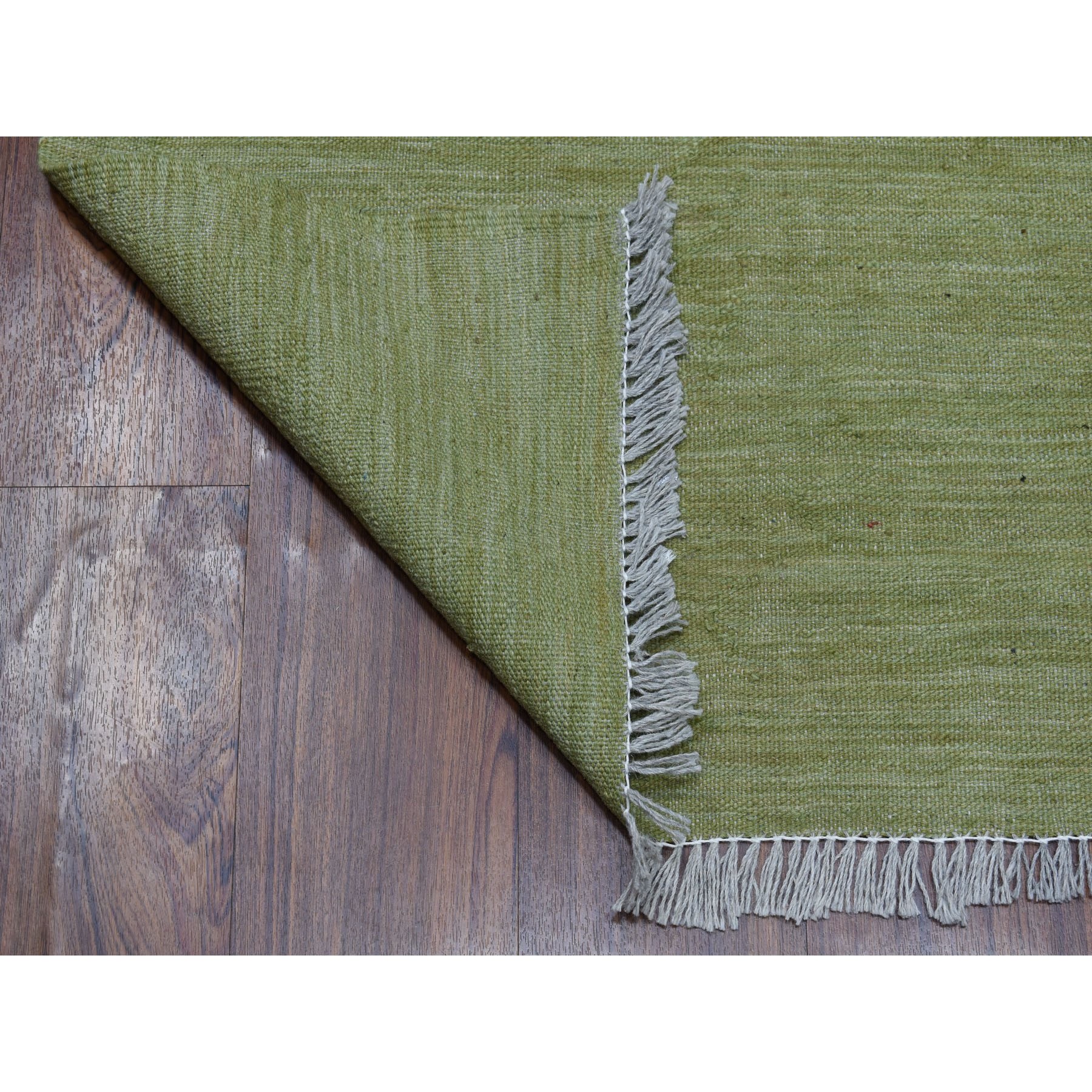 2'8"x13' Green Shades Flat Weave Kilim Pure Wool Hand Woven Runner